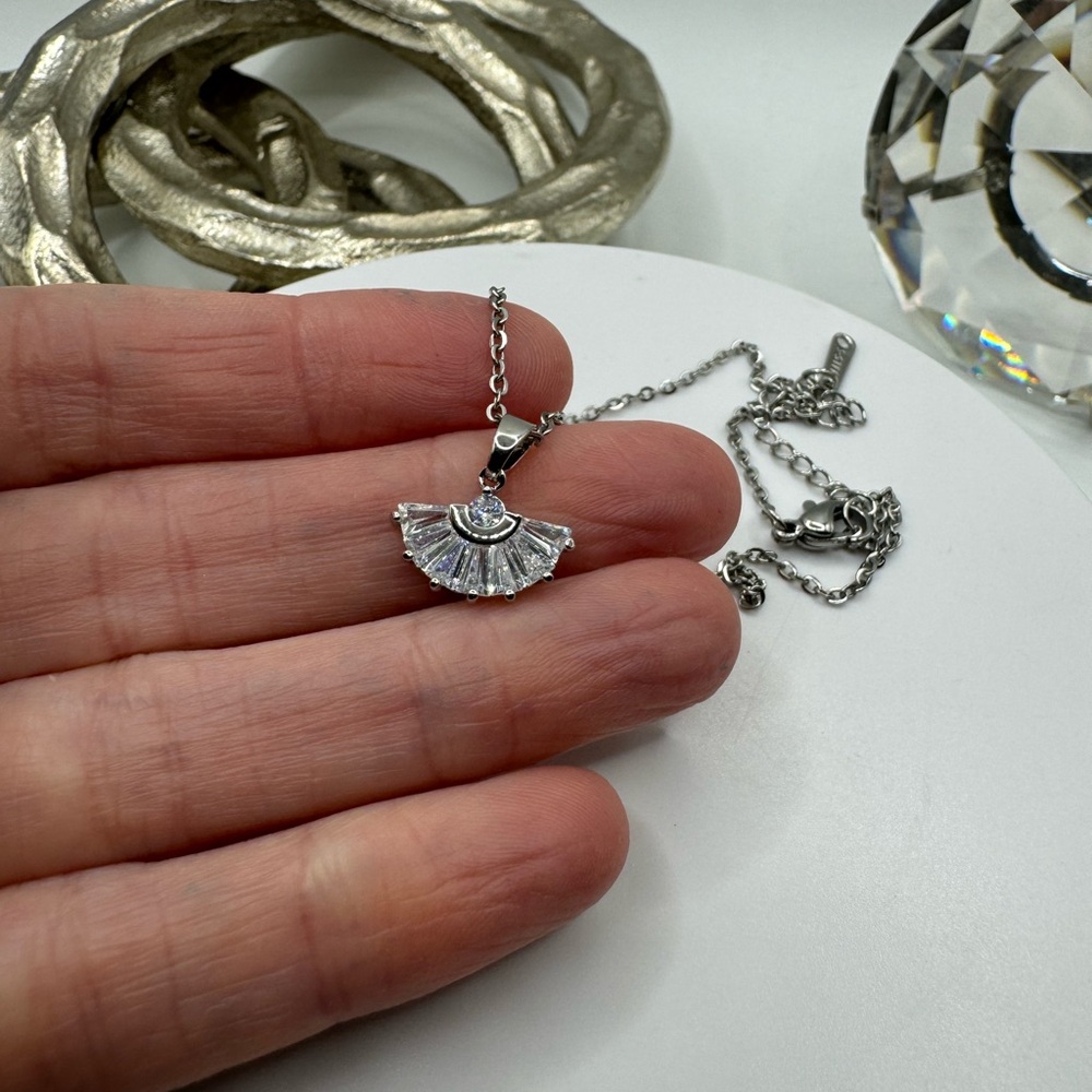 Stainless Steel and Cubic Zirconia Necklace NEW